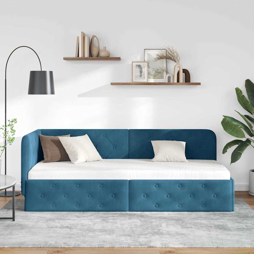 vidaXL Eckbettgestell mit Kopfteil Blau 80 x 200 cm Samt