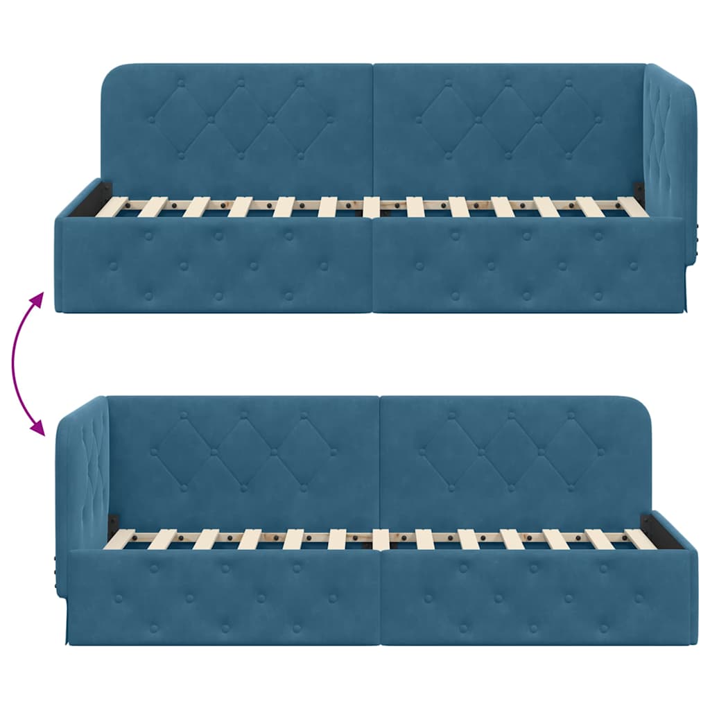 vidaXL Eckbettgestell mit Kopfteil Blau 80 x 200 cm Samt