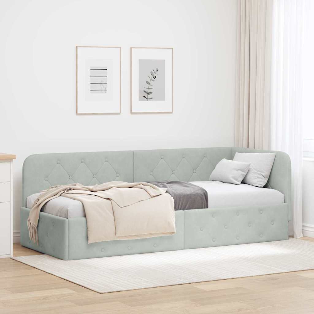 vidaXL Eckbettgestell mit Kopfteil Hellgrau 80 x 200 cm Samt