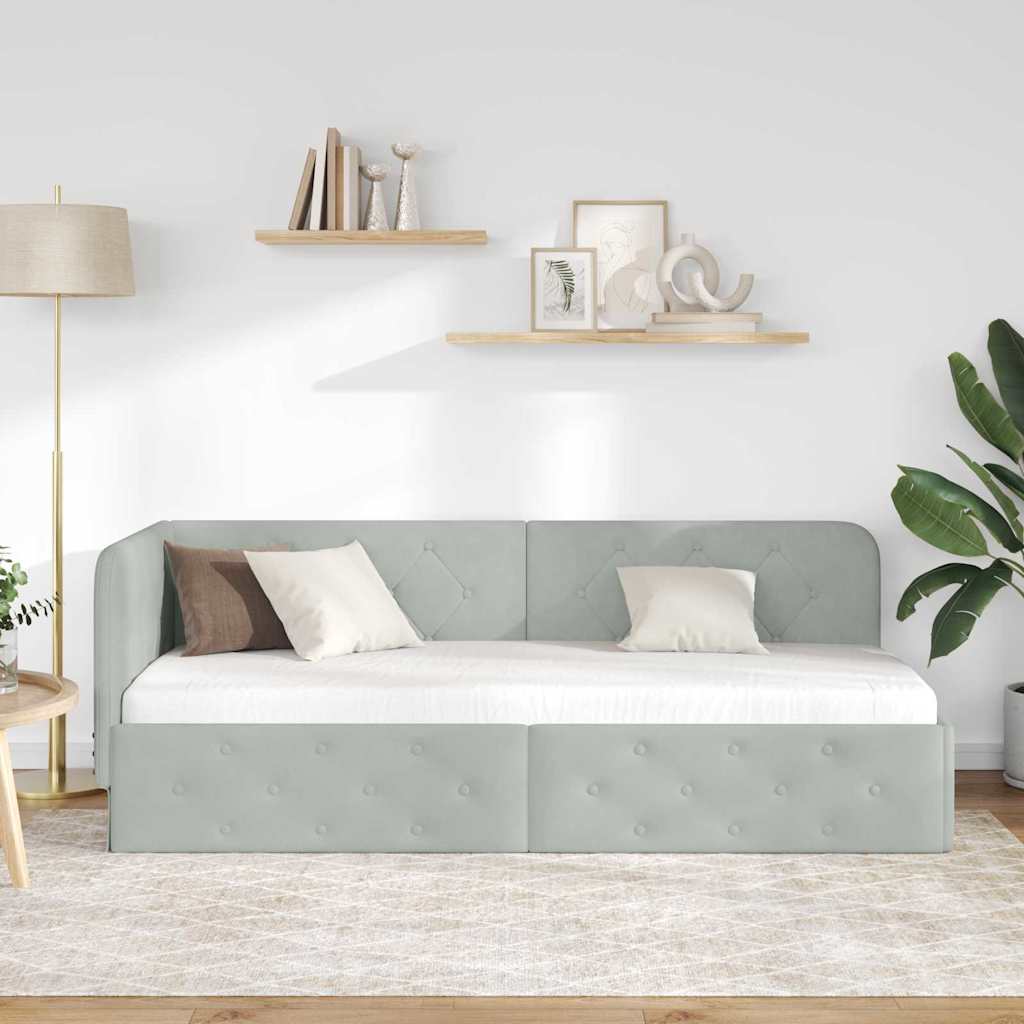 vidaXL Eckbettgestell mit Kopfteil Hellgrau 80 x 200 cm Samt