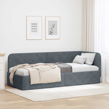 vidaXL Eckbettgestell mit Kopfteil Dunkelgrau 80 x 200 cm Samt