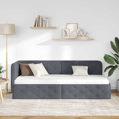 vidaXL Eckbettgestell mit Kopfteil Dunkelgrau 80 x 200 cm Samt