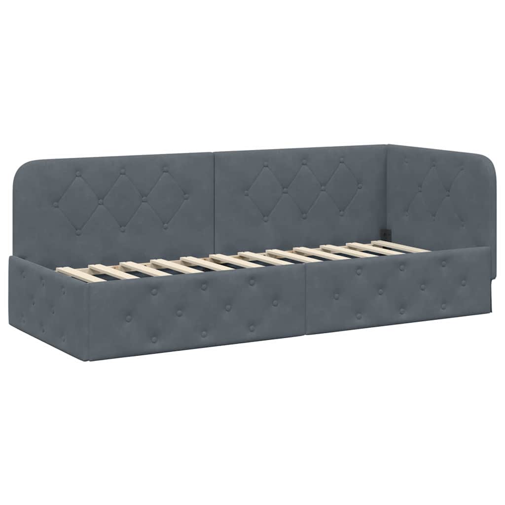 vidaXL Eckbettgestell mit Kopfteil Dunkelgrau 80 x 200 cm Samt