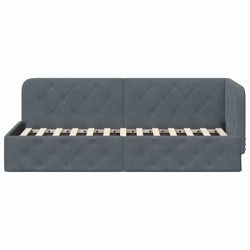 vidaXL Eckbettgestell mit Kopfteil Dunkelgrau 80 x 200 cm Samt