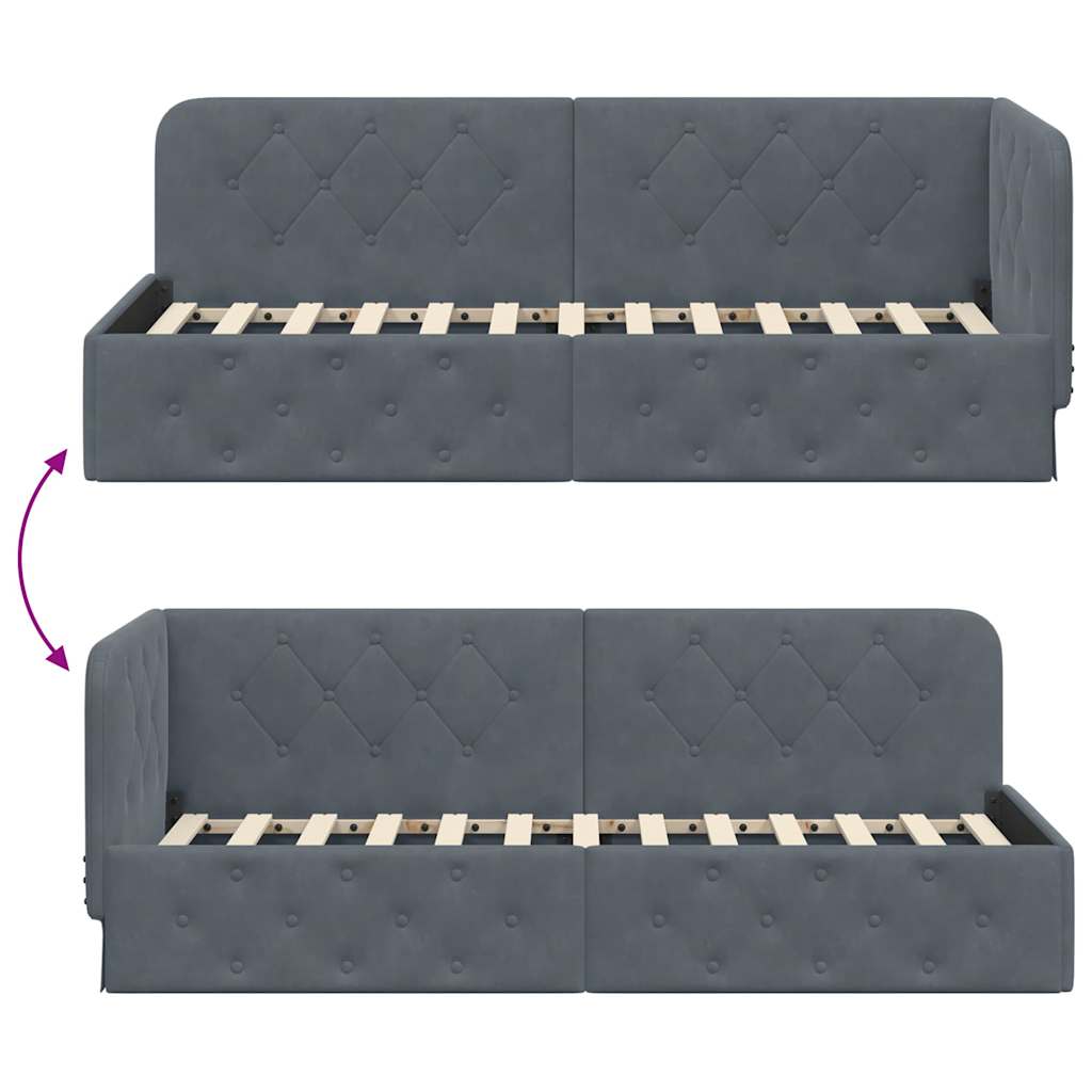 vidaXL Eckbettgestell mit Kopfteil Dunkelgrau 80 x 200 cm Samt