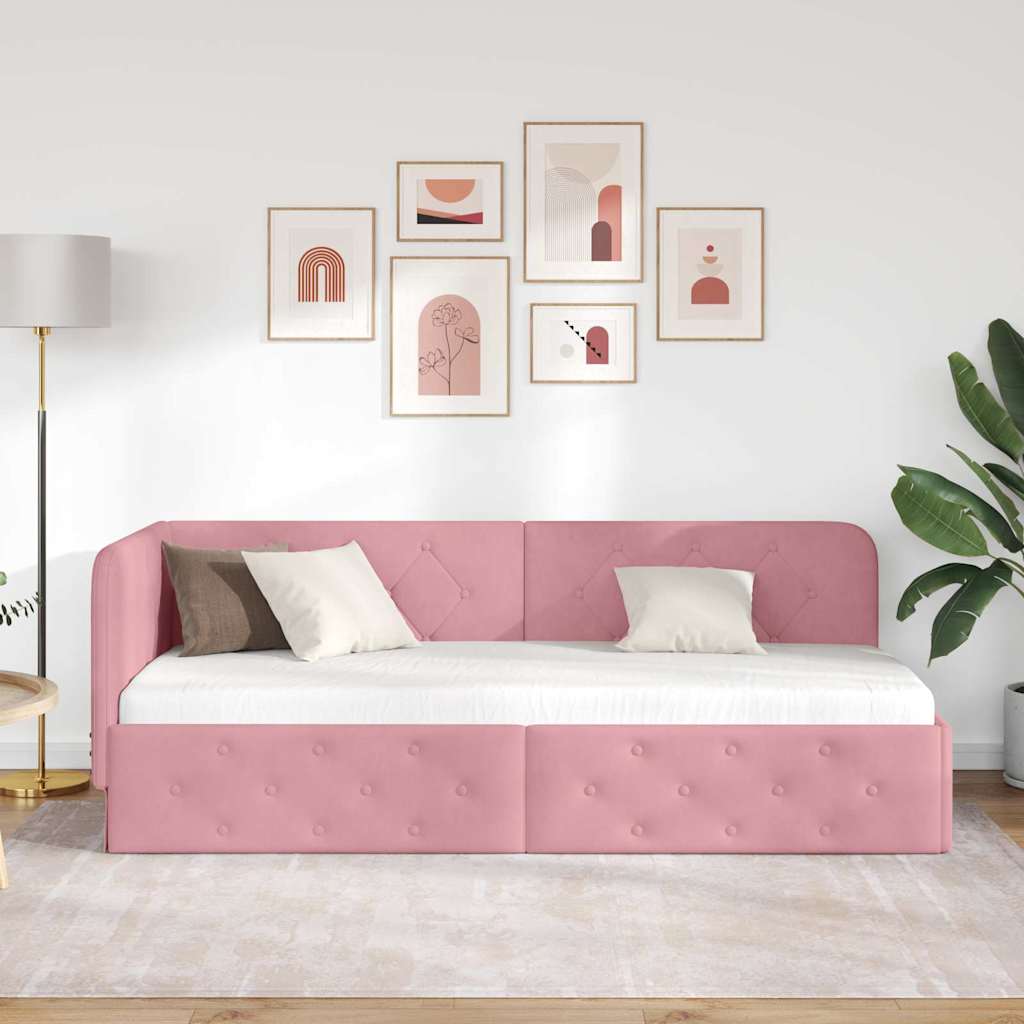 vidaXL Eckbettgestell mit Kopfteil Rosa 80 x 200 cm Samt