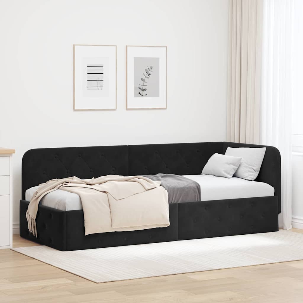 vidaXL Eckbettgestell mit Kopfteil Schwarz 80 x 200 cm Samt