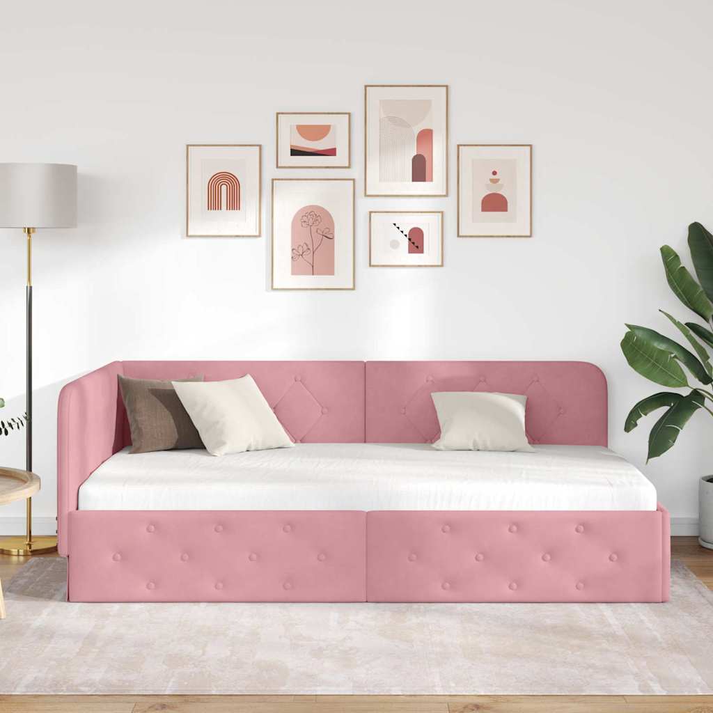 vidaXL Cadre de lit d'angle avec tête de lit Rose 90 x 190 cm Velours