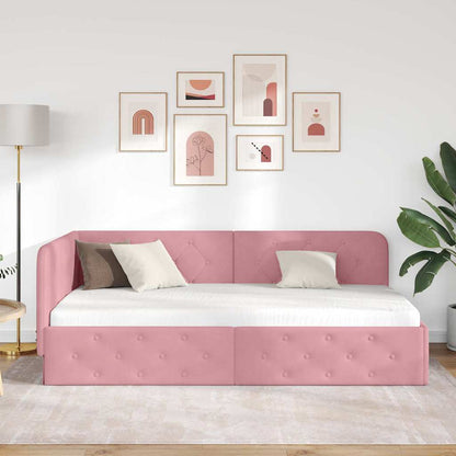 vidaXL Cadre de lit d'angle avec tête de lit Rose 90 x 190 cm Velours