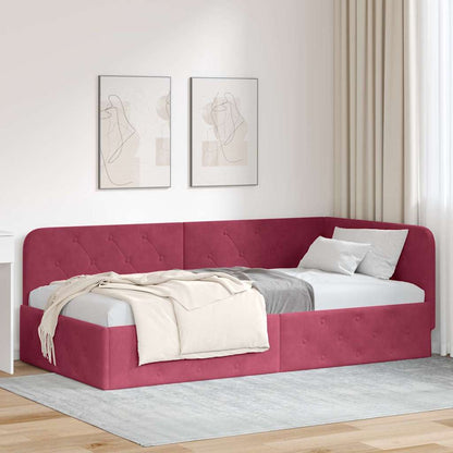 vidaXL Cadre de lit d'angle avec tête de lit Rouge bordeaux 90 x 190 cm Velours
