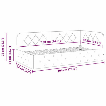 vidaXL Cadre de lit d'angle avec tête de lit Rouge bordeaux 90 x 190 cm Velours