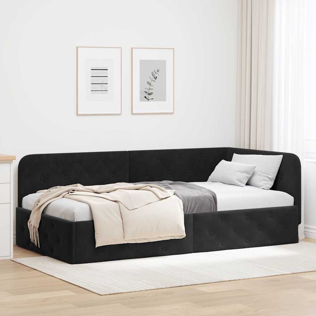 vidaXL Eckbettgestell mit Kopfteil Schwarz 90 x 190 cm Samt