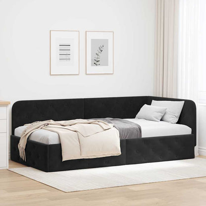 vidaXL Eckbettgestell mit Kopfteil Schwarz 90 x 190 cm Samt