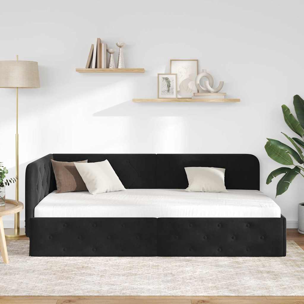 vidaXL Eckbettgestell mit Kopfteil Schwarz 90 x 190 cm Samt