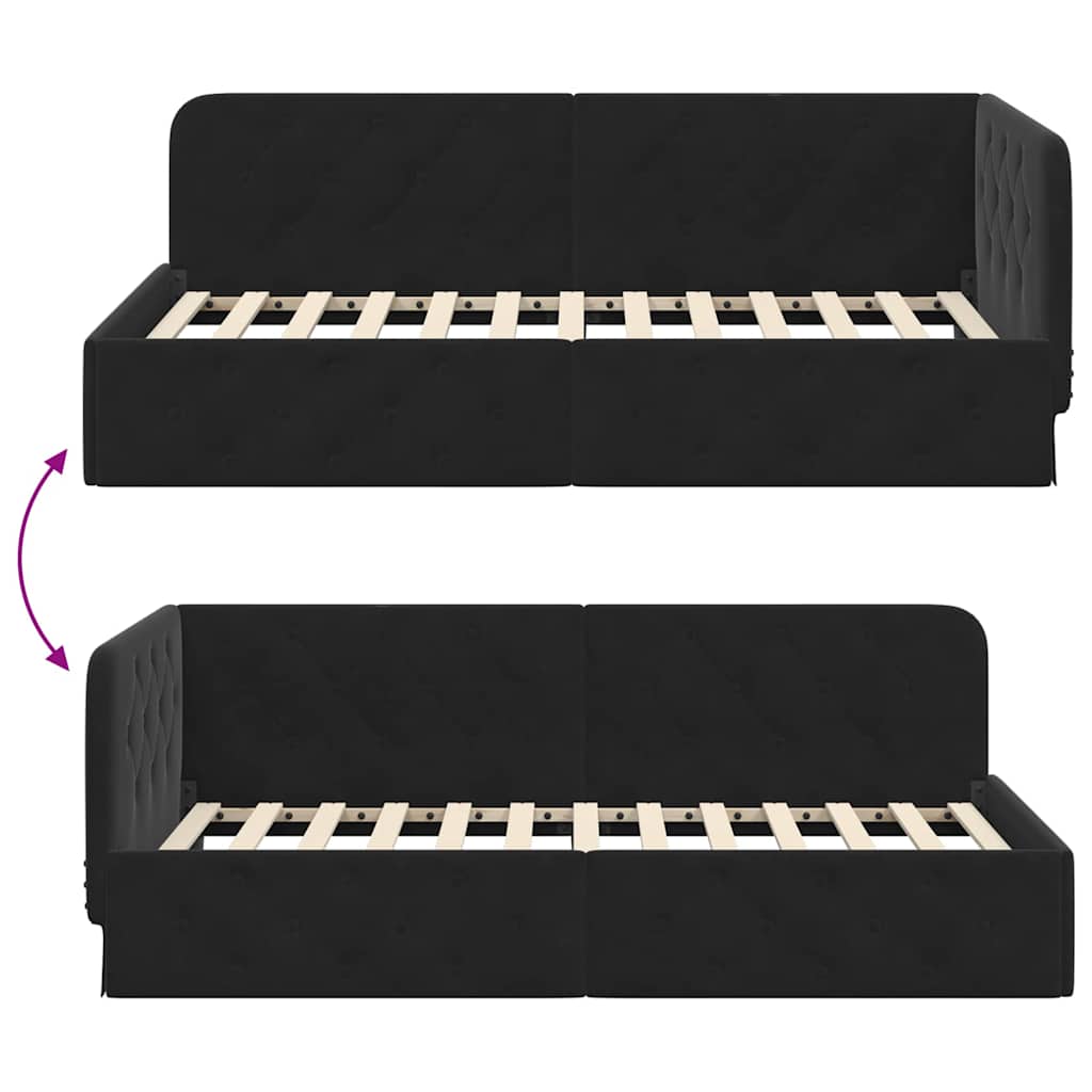 vidaXL Eckbettgestell mit Kopfteil Schwarz 90 x 190 cm Samt