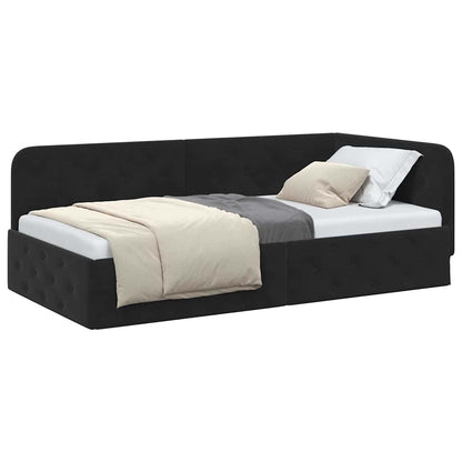 vidaXL Eckbettgestell mit Kopfteil Schwarz 90 x 190 cm Samt