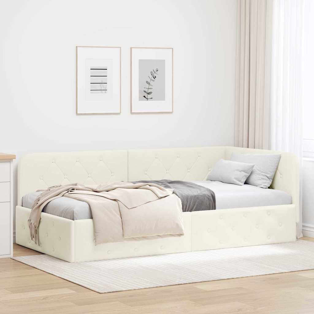 vidaXL Eckbettgestell mit Kopfteil Creme 90 x 190 cm Samt