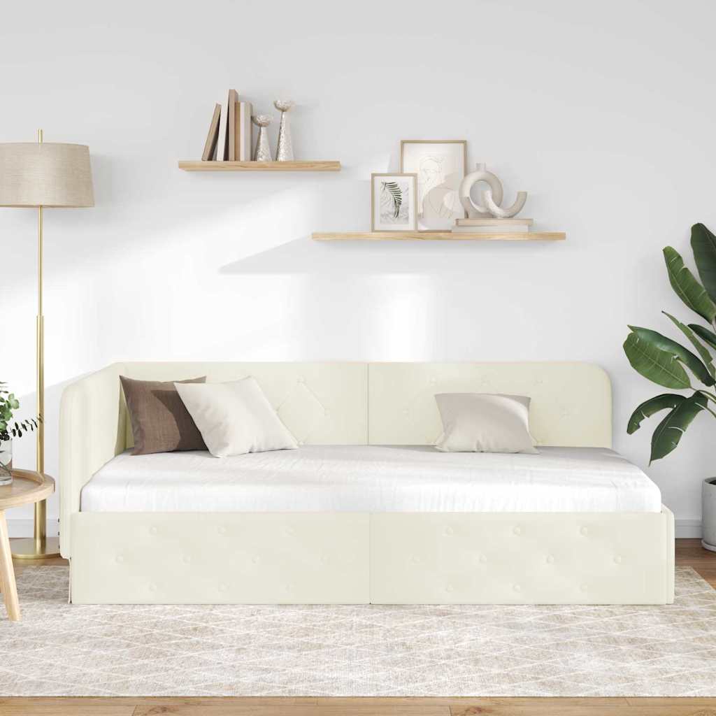 vidaXL Eckbettgestell mit Kopfteil Creme 90 x 190 cm Samt