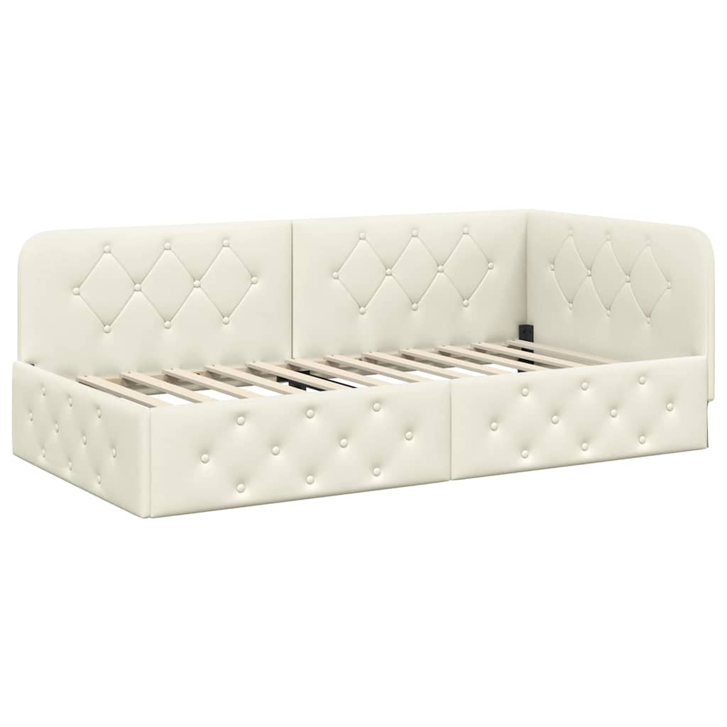 vidaXL Eckbettgestell mit Kopfteil Creme 90 x 190 cm Samt