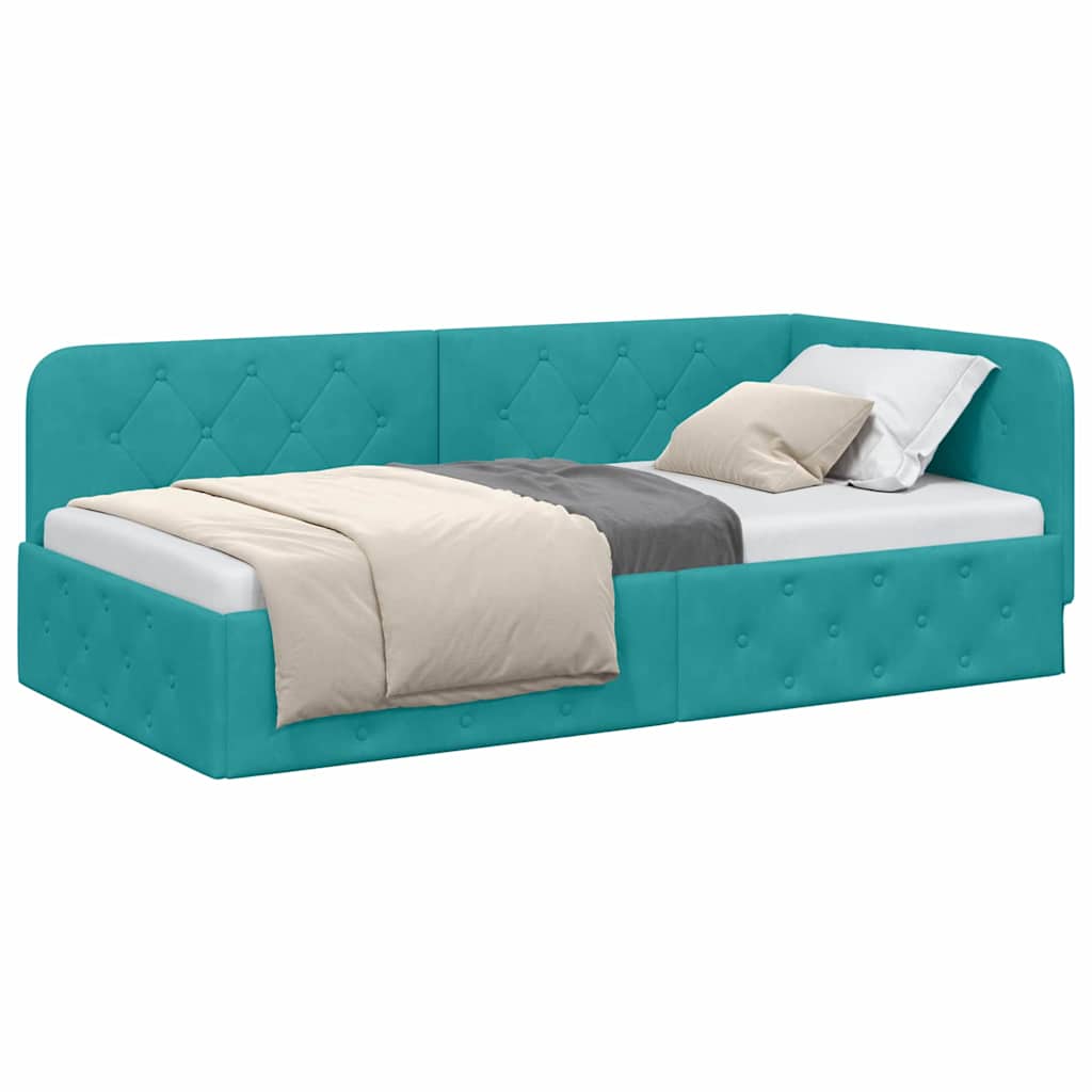 vidaXL Eckbettgestell mit Kopfteil Türkis 90 x 190 cm Samt