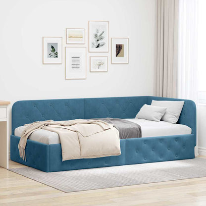 vidaXL Eckbettgestell mit Kopfteil Blau 90 x 200 cm Samt