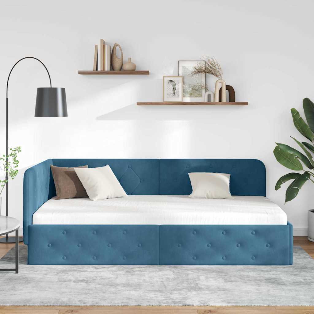 vidaXL Eckbettgestell mit Kopfteil Blau 90 x 200 cm Samt