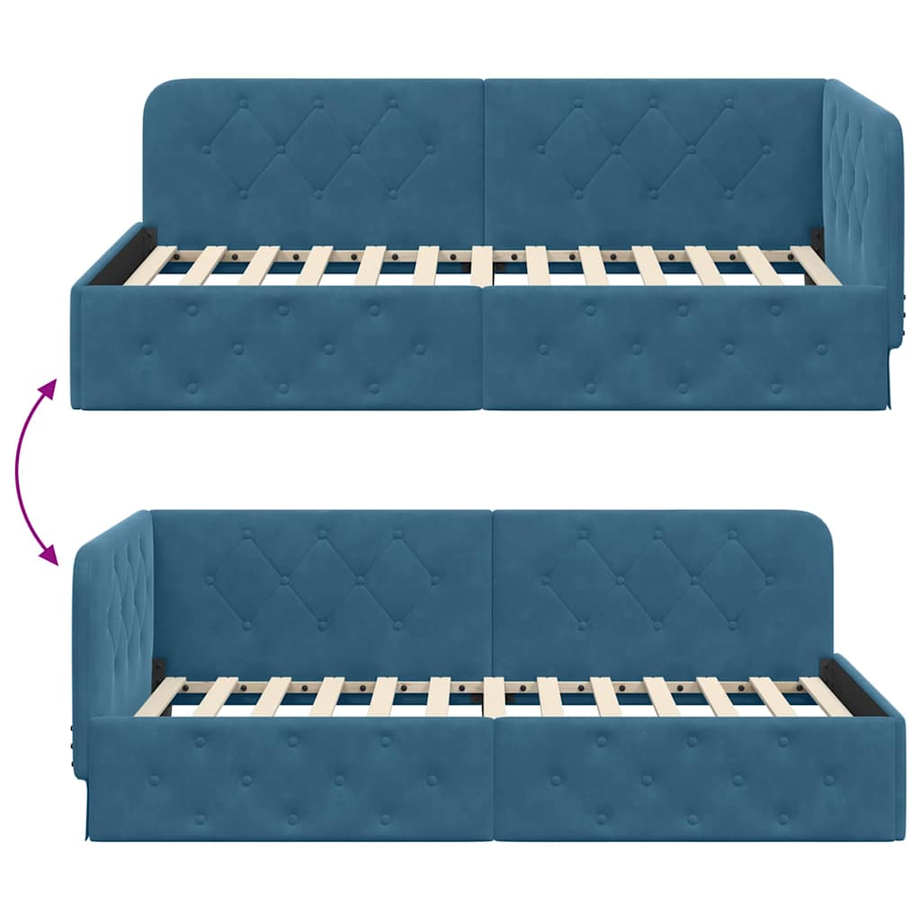 vidaXL Eckbettgestell mit Kopfteil Blau 90 x 200 cm Samt