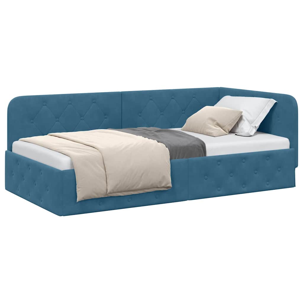 vidaXL Eckbettgestell mit Kopfteil Blau 90 x 200 cm Samt