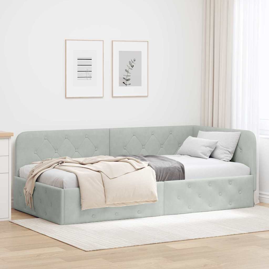 vidaXL Eckbettgestell mit Kopfteil Hellgrau 90 x 200 cm Samt