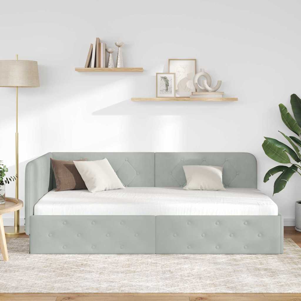 vidaXL Eckbettgestell mit Kopfteil Hellgrau 90 x 200 cm Samt