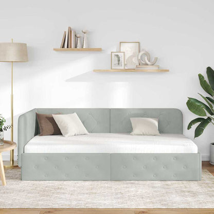 vidaXL Eckbettgestell mit Kopfteil Hellgrau 90 x 200 cm Samt