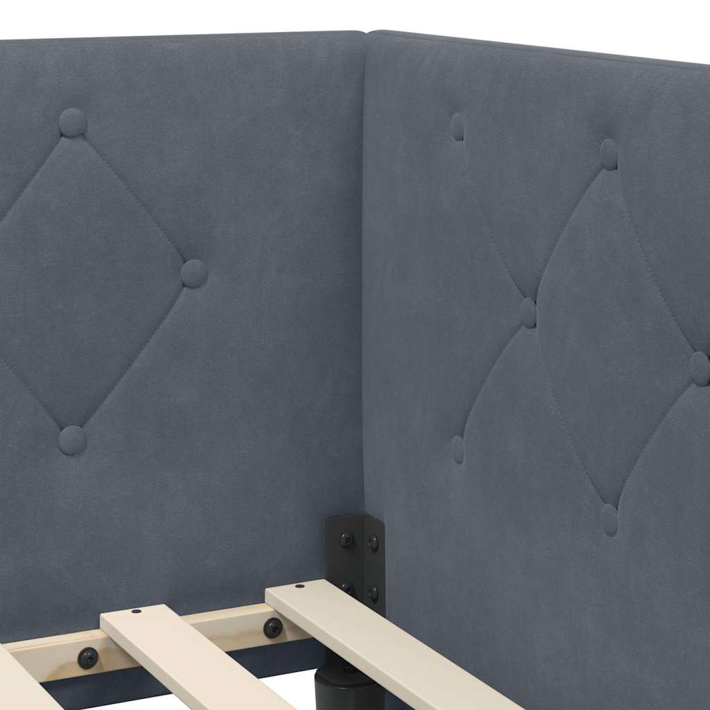 vidaXL Eckbettgestell mit Kopfteil Dunkelgrau 90 x 200 cm Samt