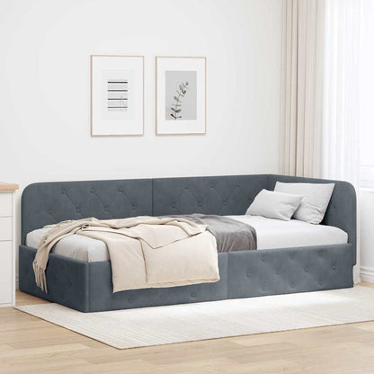 vidaXL Eckbettgestell mit Kopfteil Dunkelgrau 90 x 200 cm Samt