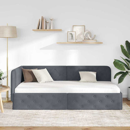 vidaXL Eckbettgestell mit Kopfteil Dunkelgrau 90 x 200 cm Samt