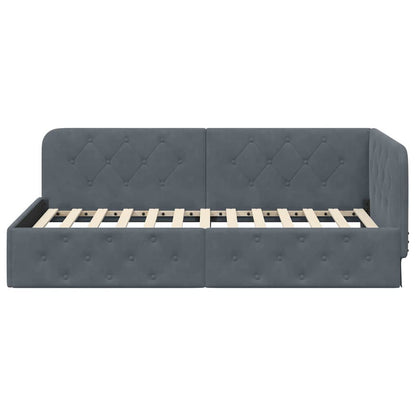 vidaXL Eckbettgestell mit Kopfteil Dunkelgrau 90 x 200 cm Samt