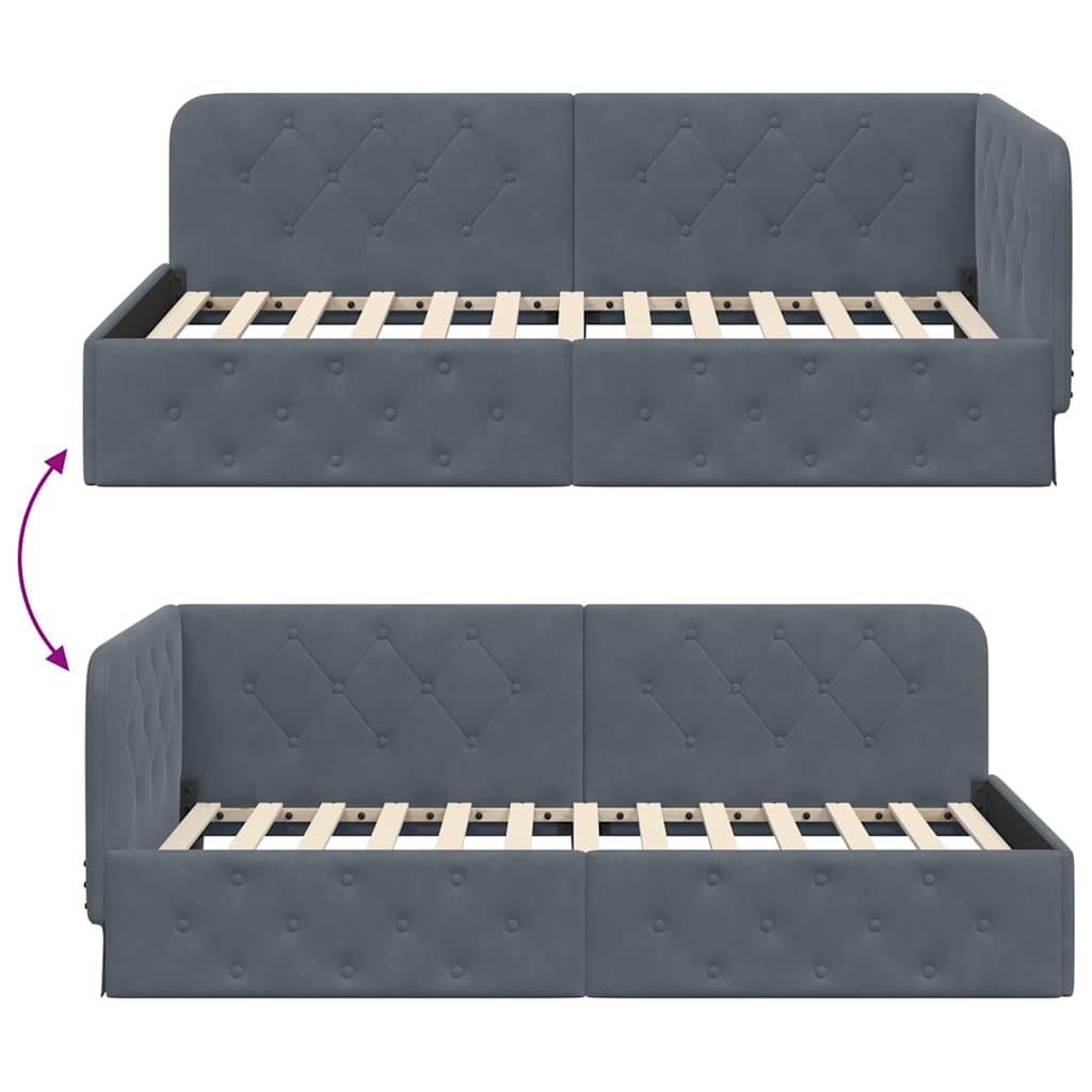 vidaXL Eckbettgestell mit Kopfteil Dunkelgrau 90 x 200 cm Samt