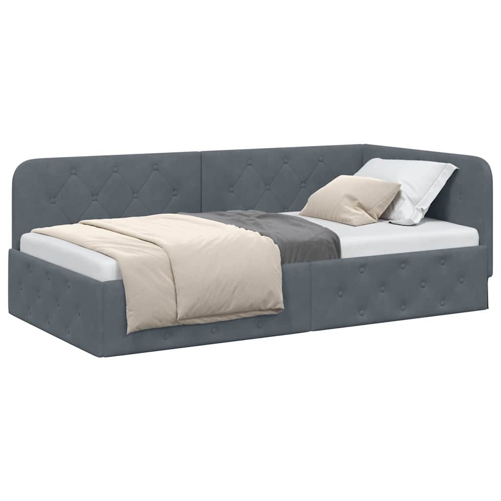 vidaXL Eckbettgestell mit Kopfteil Dunkelgrau 90 x 200 cm Samt