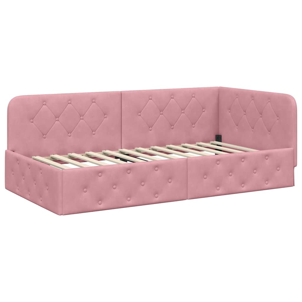 vidaXL Eckbettgestell mit Kopfteil Rosa 90 x 200 cm Samt