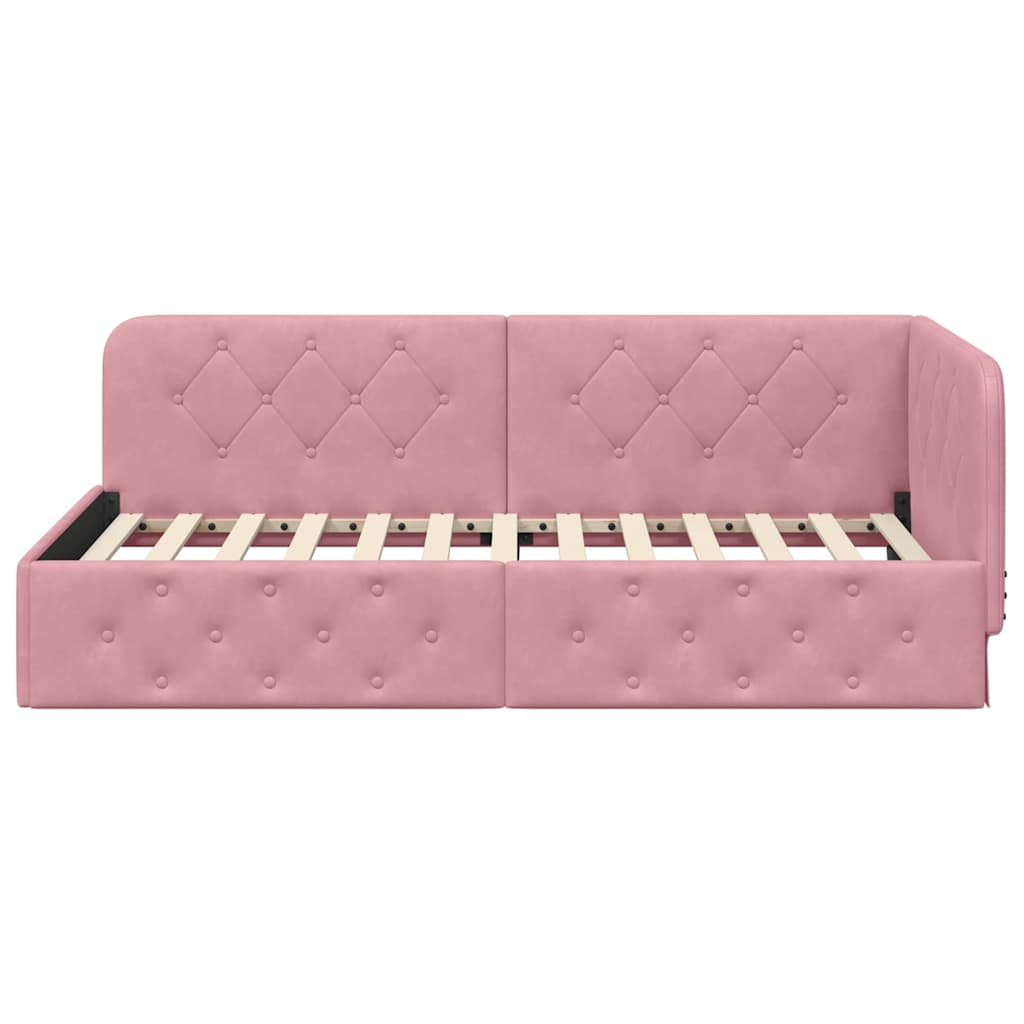vidaXL Eckbettgestell mit Kopfteil Rosa 90 x 200 cm Samt