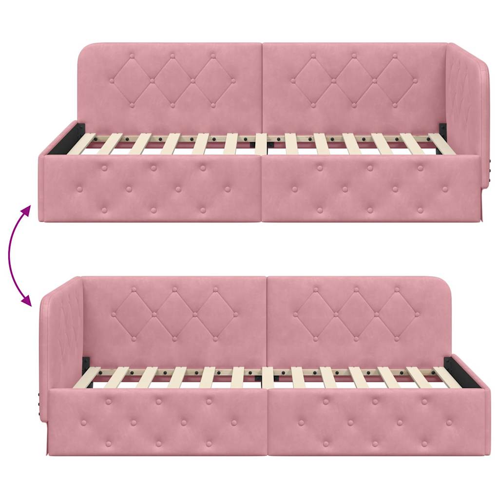 vidaXL Eckbettgestell mit Kopfteil Rosa 90 x 200 cm Samt
