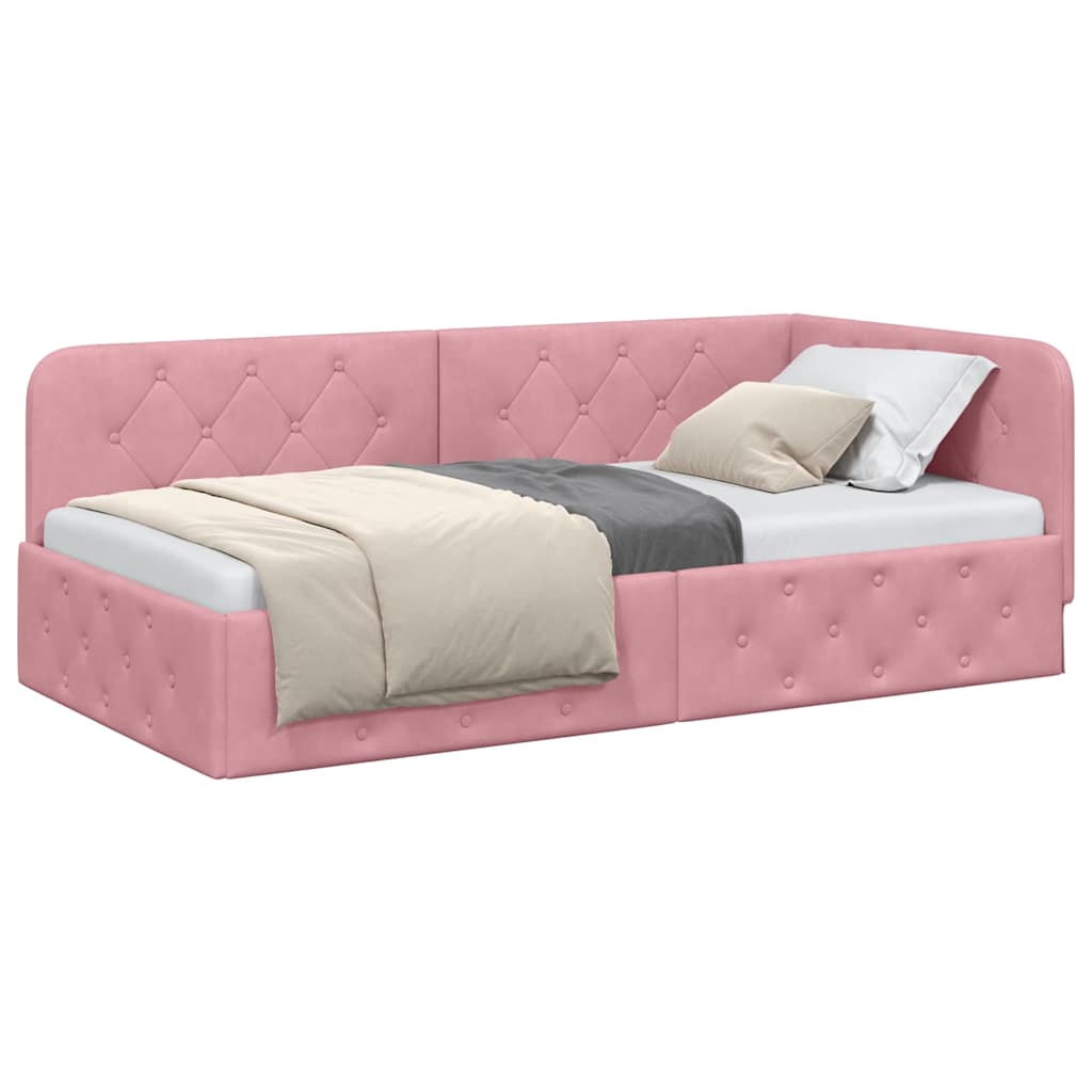 vidaXL Eckbettgestell mit Kopfteil Rosa 90 x 200 cm Samt