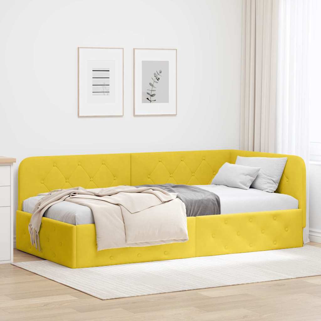 vidaXL Eckbettgestell mit Kopfteil Gelb 90 x 200 cm Samt
