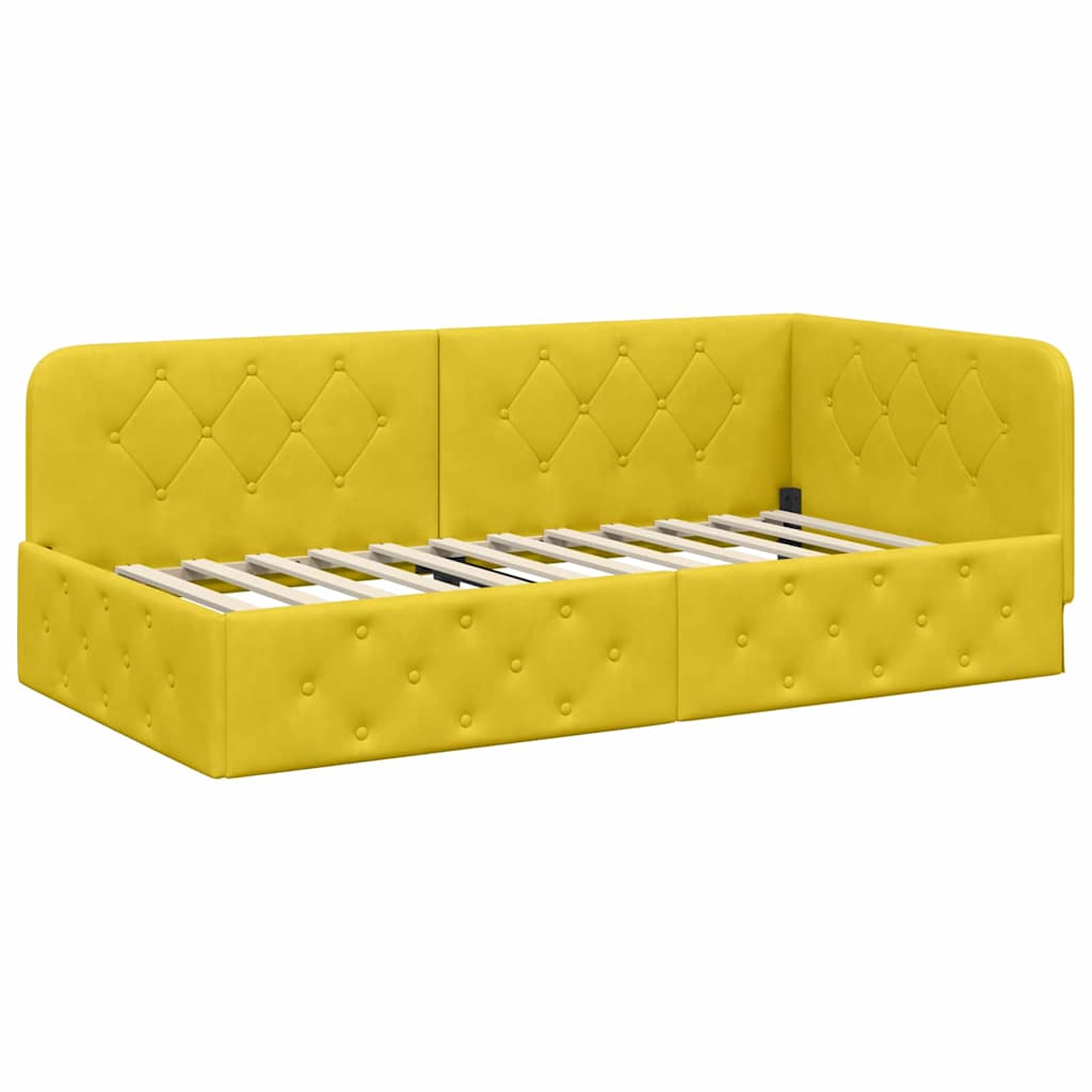 vidaXL Eckbettgestell mit Kopfteil Gelb 90 x 200 cm Samt