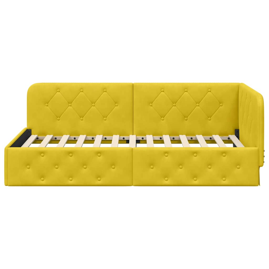 vidaXL Eckbettgestell mit Kopfteil Gelb 90 x 200 cm Samt