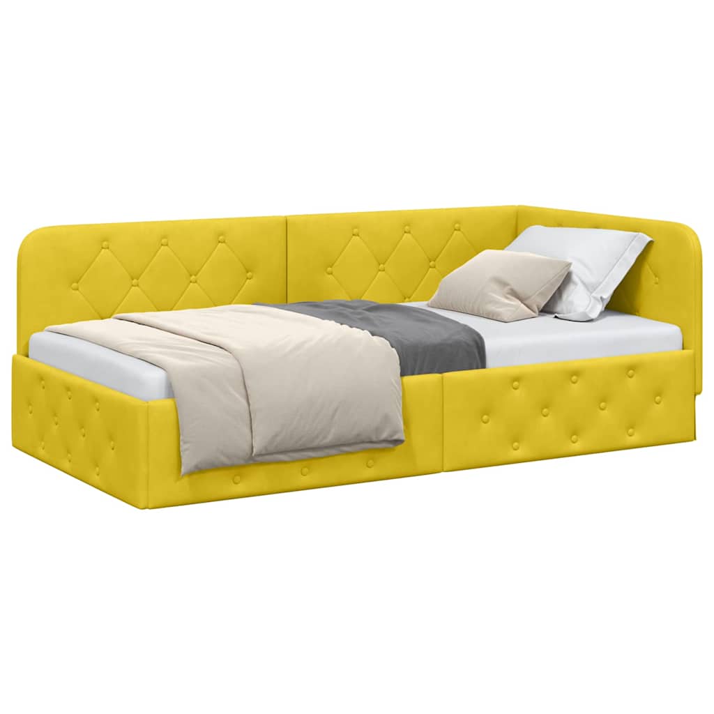 vidaXL Eckbettgestell mit Kopfteil Gelb 90 x 200 cm Samt