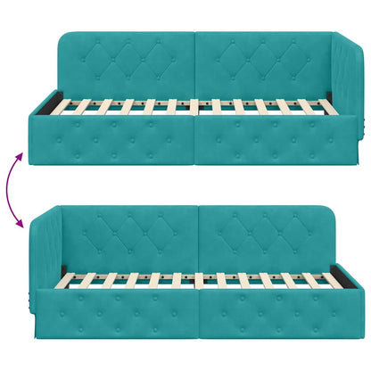 vidaXL Eckbettgestell mit Kopfteil Türkis 90 x 200 cm Samt