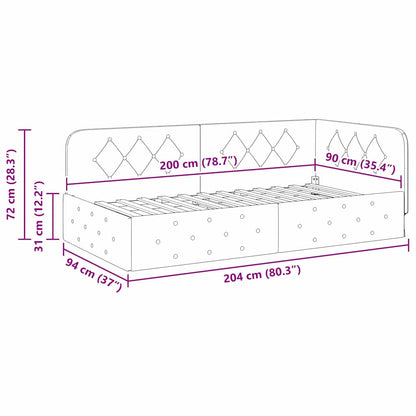 vidaXL Eckbettgestell mit Kopfteil Türkis 90 x 200 cm Samt
