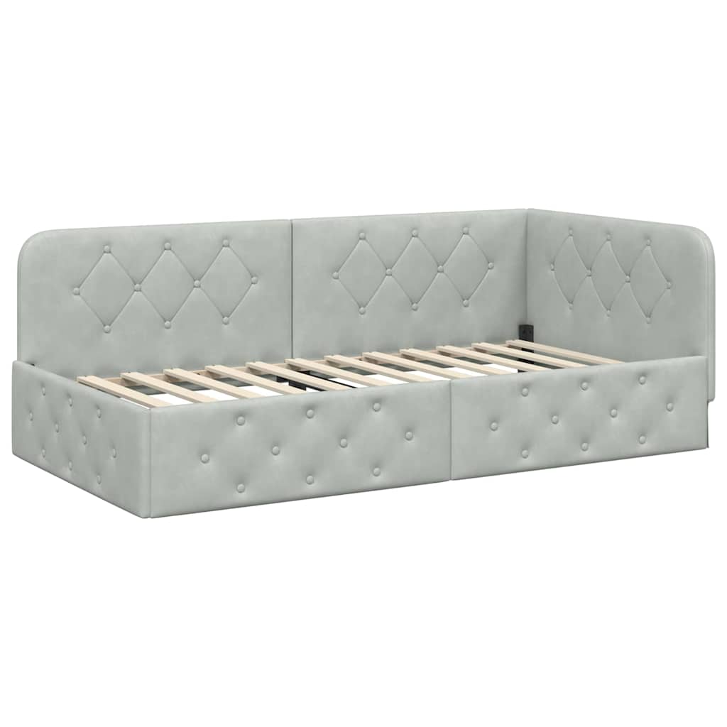 Eckbettgestell Hellgrau 100 x 200 cm Samt