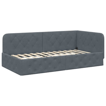 vidaXL Eckbettgestell mit Kopfteil Dunkelgrau 100 x 200 cm Samt