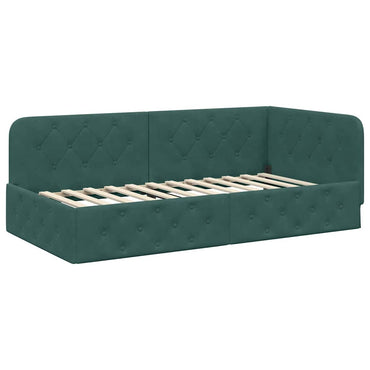 vidaXL Eckbettgestell mit Kopfteil Dunkelgrün 100 x 200 cm Samt